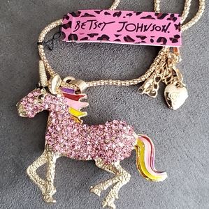 New Betsey Johnson necklace pink unicorn